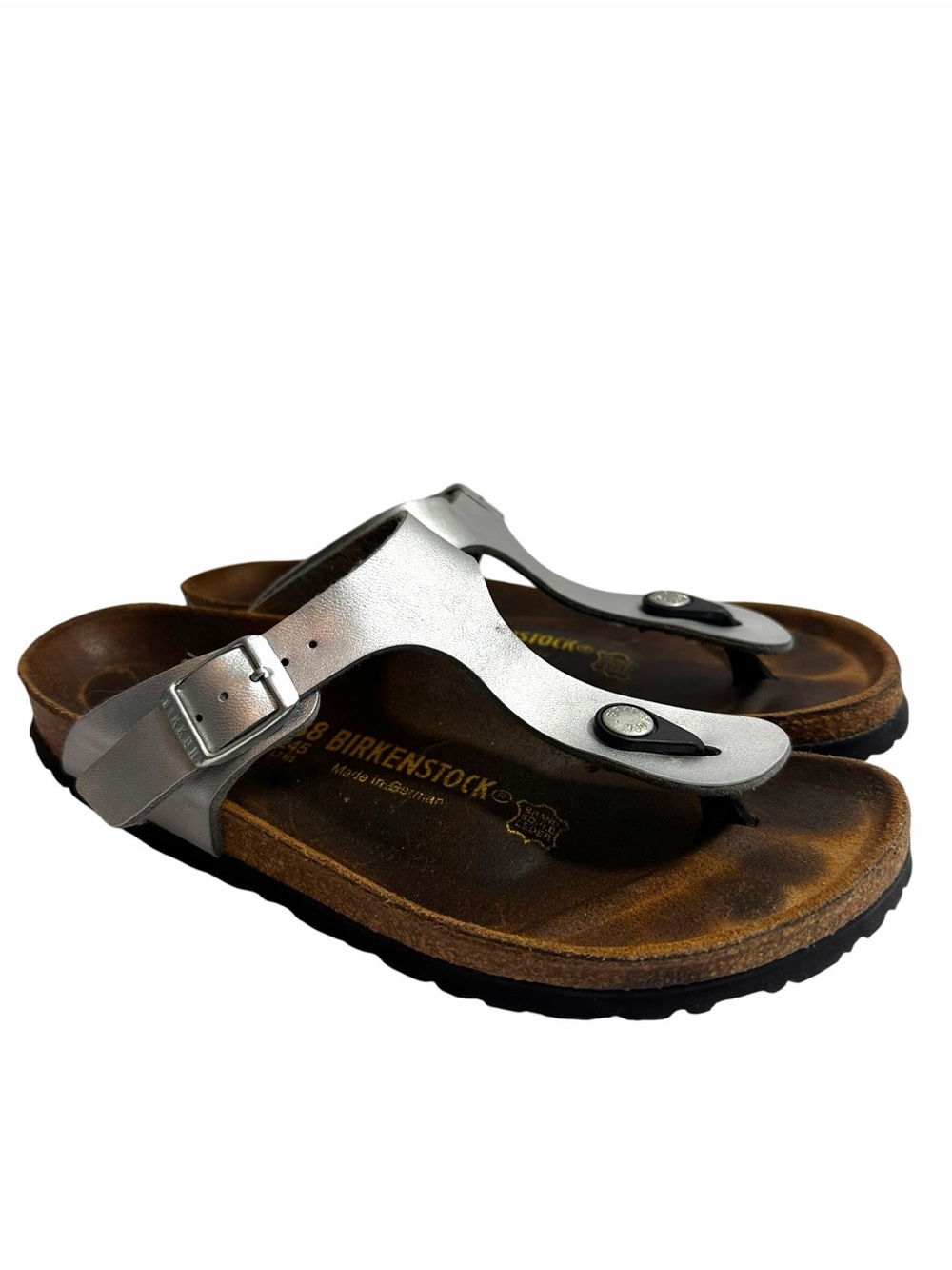 Birkenstock Gizeh Birko Flor Silver Sandals Size 7/38
